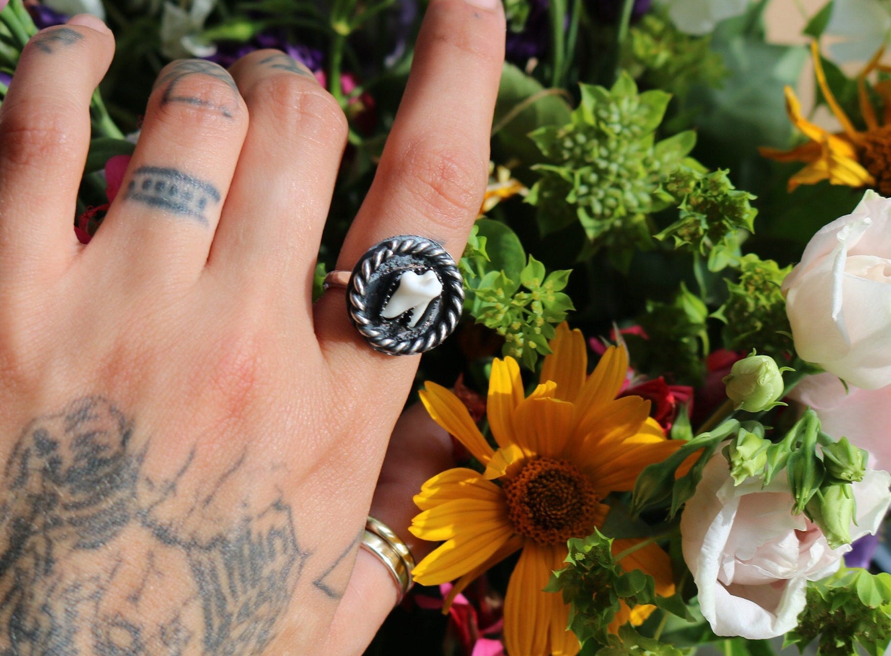 Fox Molar Tooth Sterling Silver Ring: Handmade Statement Jewelry