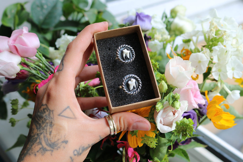 Fox Molar Tooth Sterling Silver Ring: Handmade Statement Jewelry