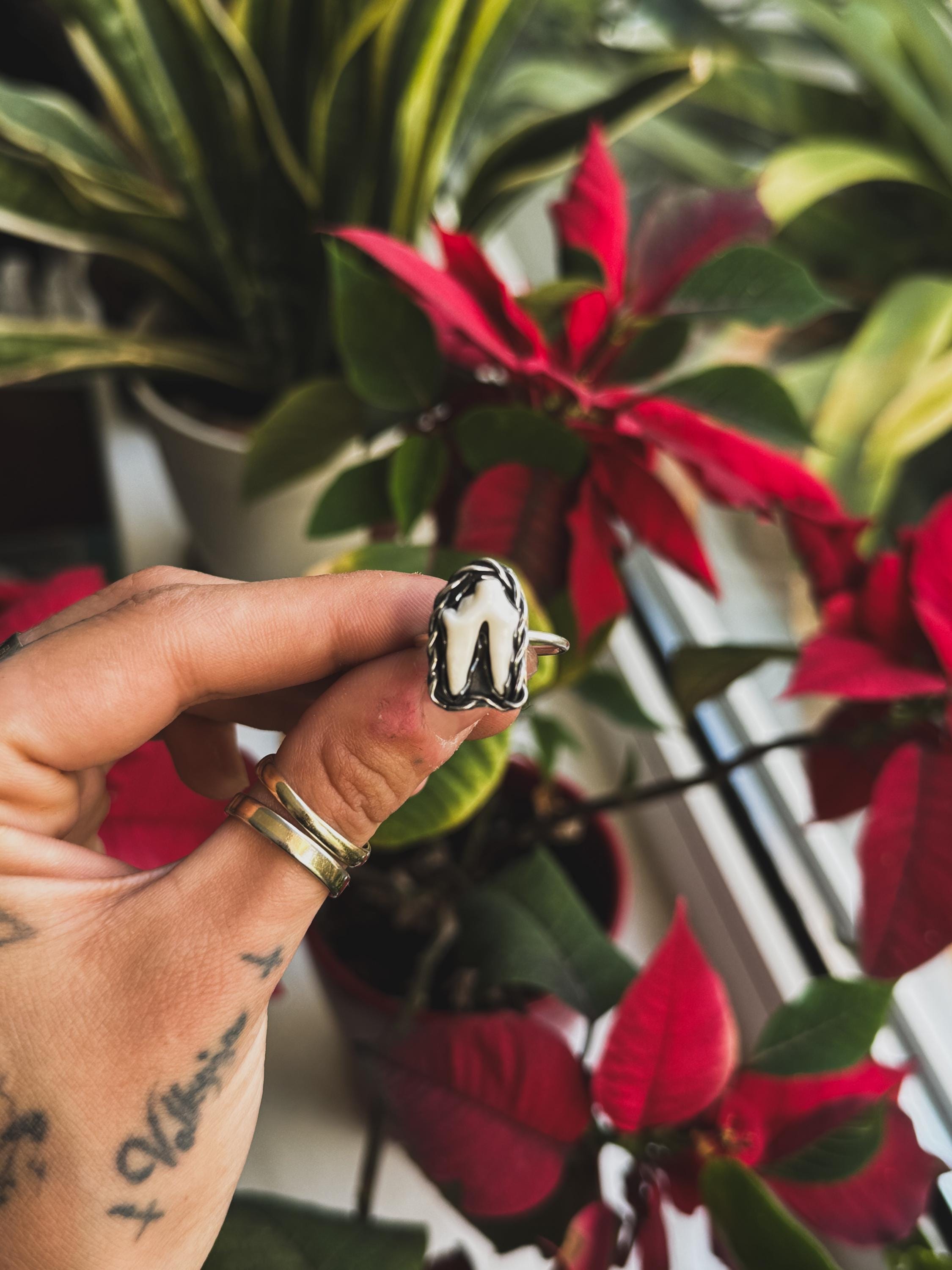 Fox Tooth Sterling Silver Ring