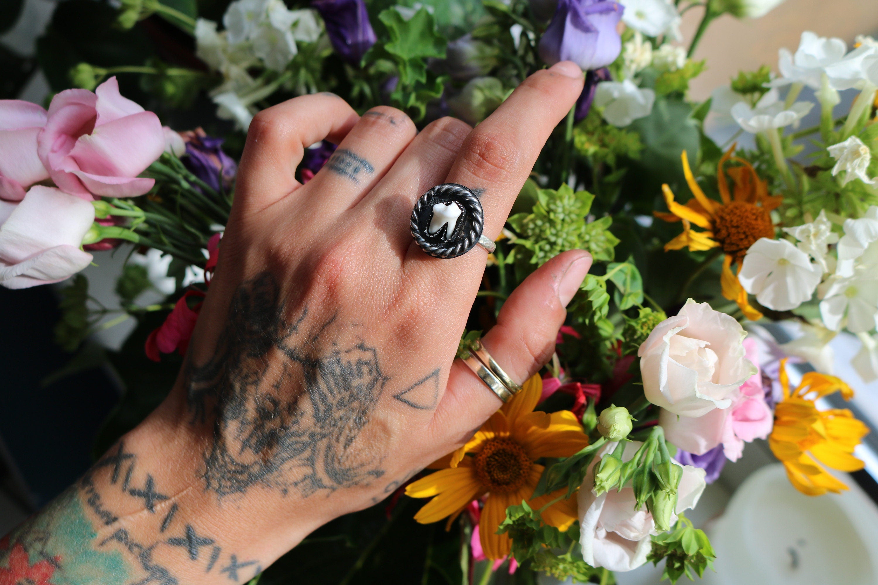 Fox Molar Tooth Sterling Silver Ring: Handmade Statement Jewelry