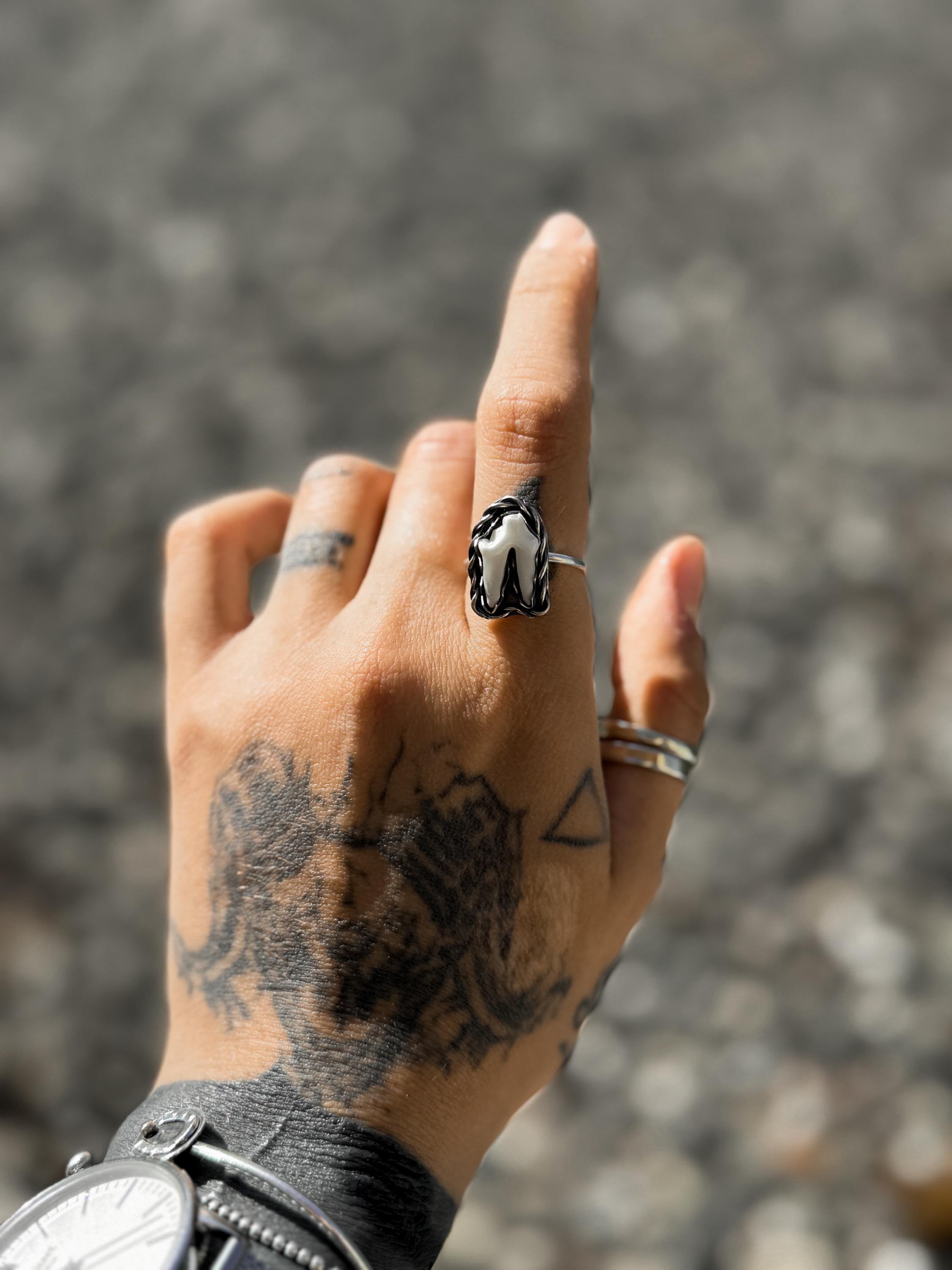 Fox Tooth Sterling Silver Ring