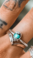Set of 2 | Chevron & Turquoise Rings | 925 Silver