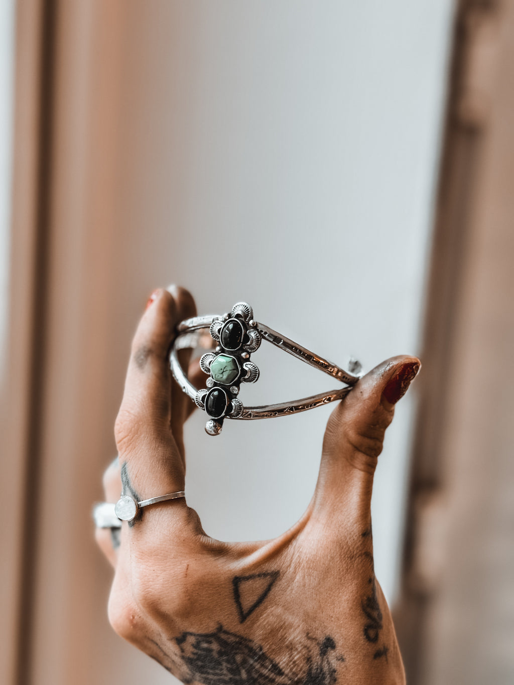 VALKYRJA Cuff Bracelet  with Black Onyx and Turquoise | 925 Silver
