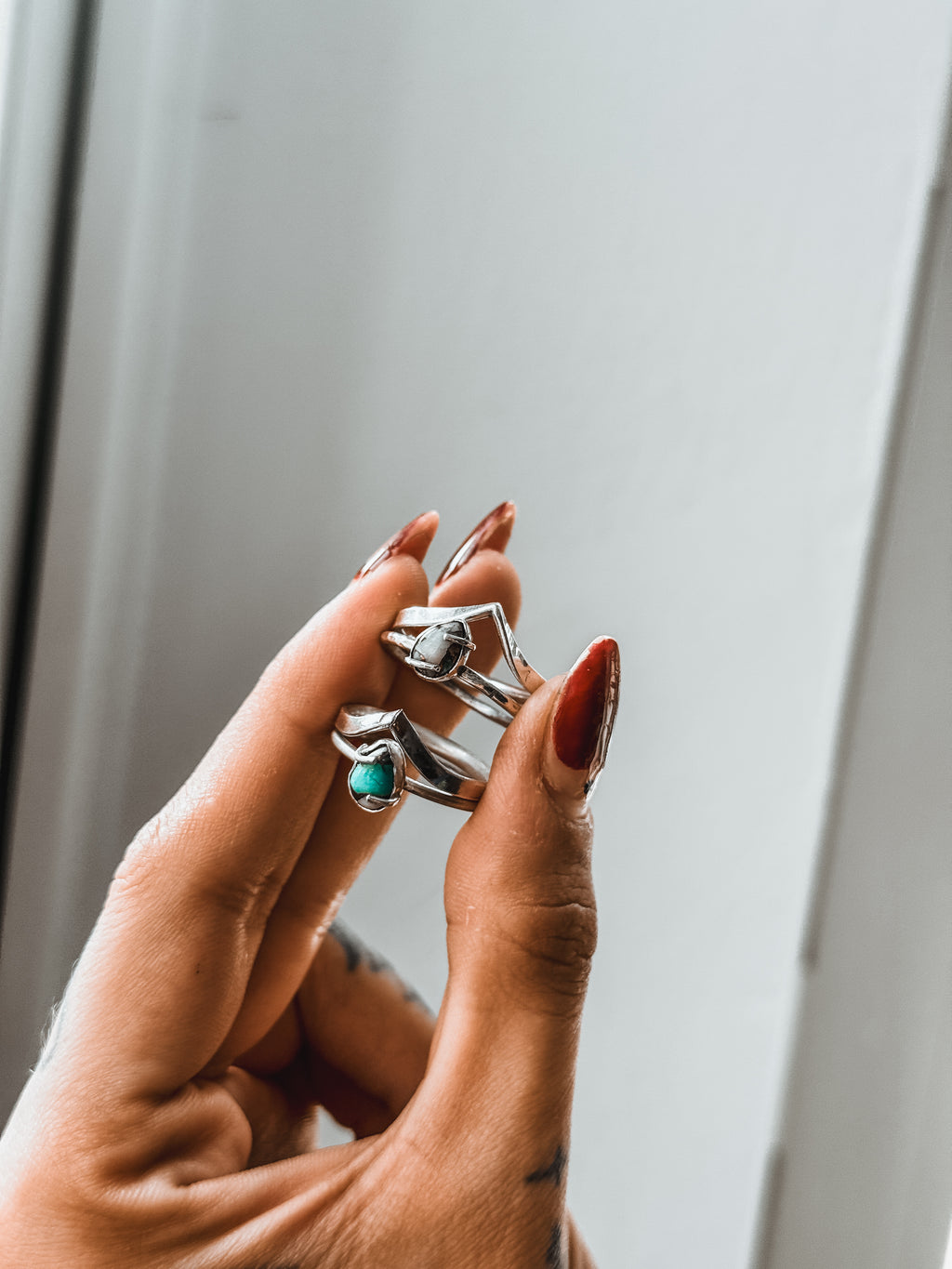 Set of 2 | Chevron & Turquoise Rings | 925 Silver