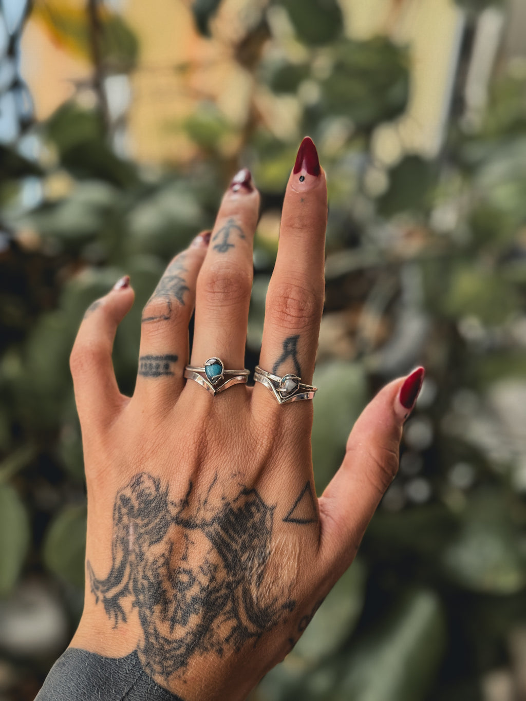 Set of 2 | Chevron & Turquoise Rings | 925 Silver