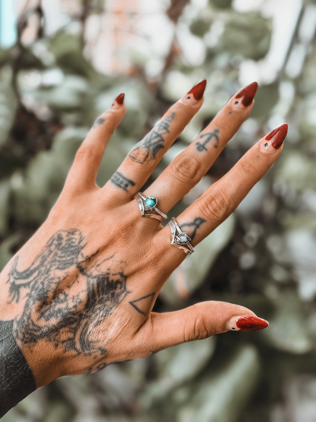 Set of 2 | Chevron & Turquoise Rings | 925 Silver