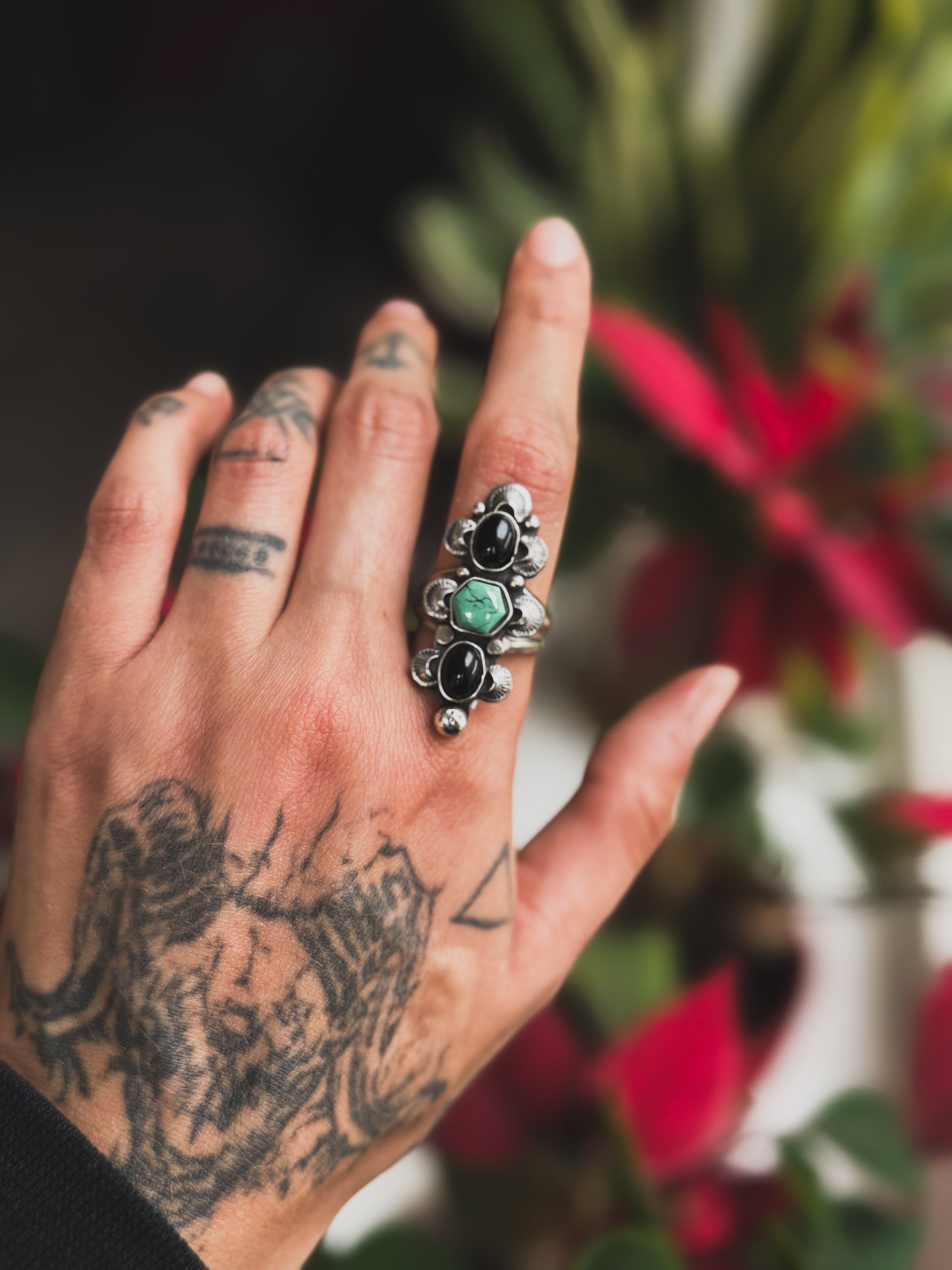 VALKYRJA Ring With Turquoise and Black Onyx | 925 Silver