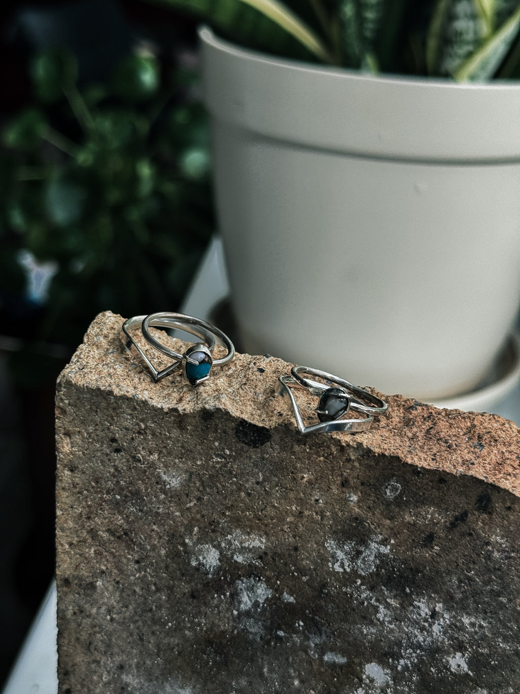 Set of 2 | Chevron & Turquoise Rings | 925 Silver