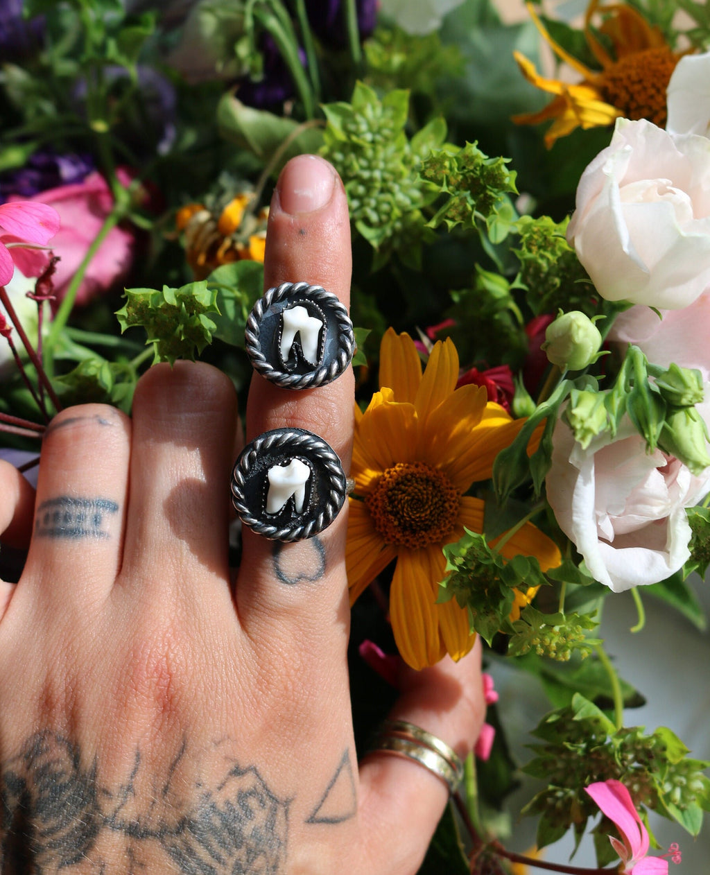 Fox Molar Tooth Sterling Silver Ring: Handmade Statement Jewelry