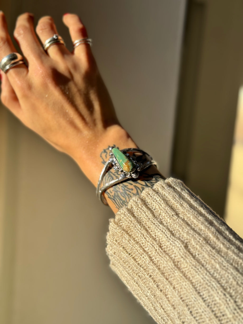 ARIZONA Cuff Bracelet | Genuine Kingman Turquoise | 925 Silver