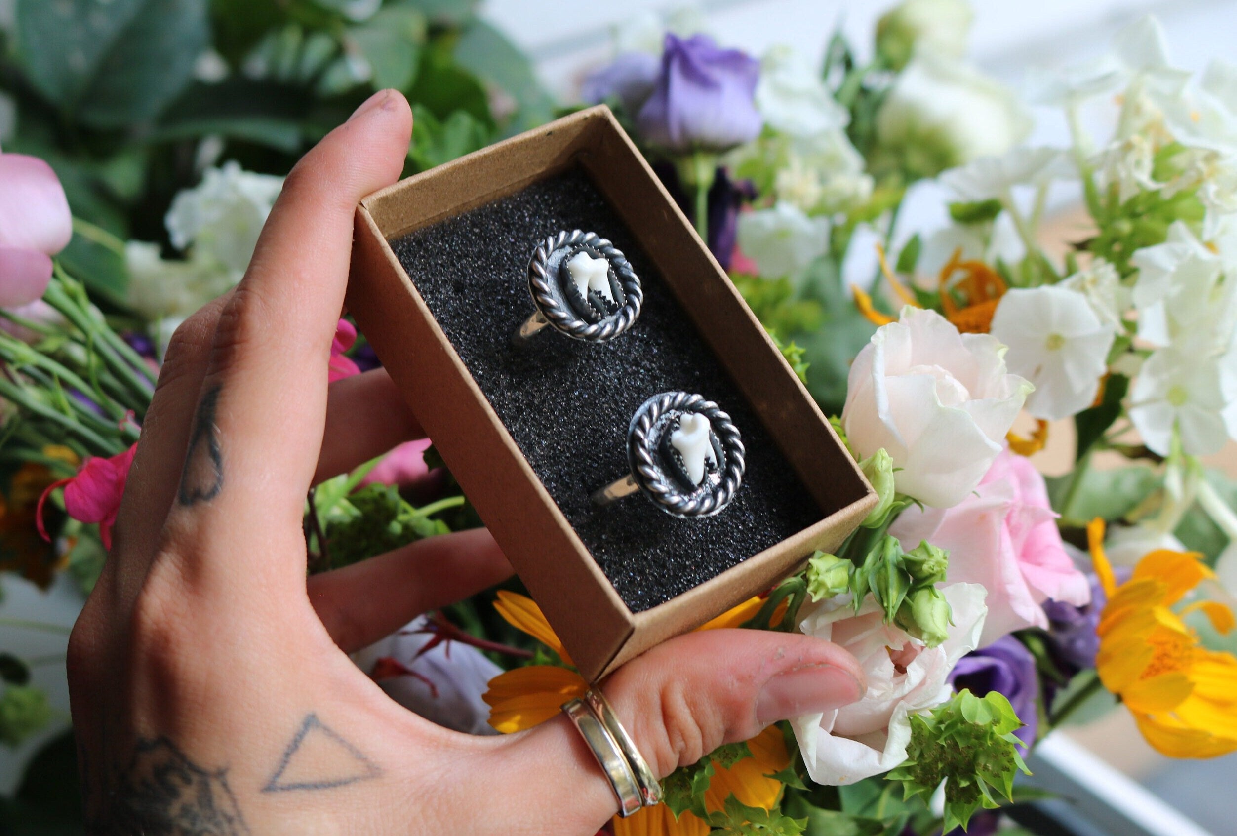 Fox Molar Tooth Sterling Silver Ring: Handmade Statement Jewelry